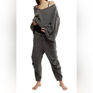 Free People Day Off Fleece Pullover Set/Washed Black